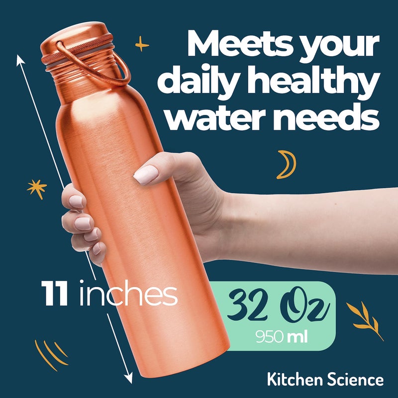 Kitchen Science Copper Water Bottle (34 Oz /1000 ml) with Carrying Canvas Bag & Sleeve| 100% Pure Copper Bottle for Drinking Water | Leak-Proof | Authentic Ayurvedic Copper Water Bottle - Image 5